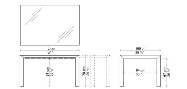 Kristalia Nori Glass Extendable Dining Table Depth 100cm