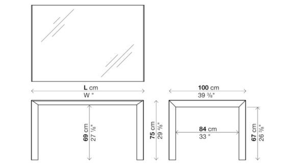 Kristalia Nori Glass Fixed Dining Table Depth 100cm