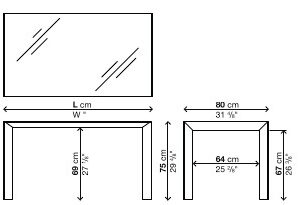 Kristalia Nori Glass Fixed Dining Table Depth 80cm