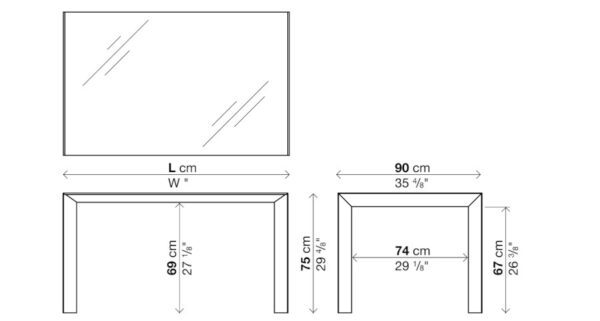 Kristalia Nori Glass Fixed Dining Table Depth 90cm